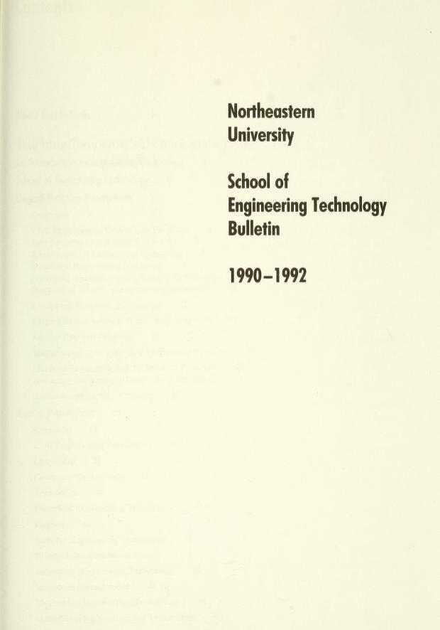 Parchment colored title page of the 1990-1992 School of Engineering Technology Bulletin